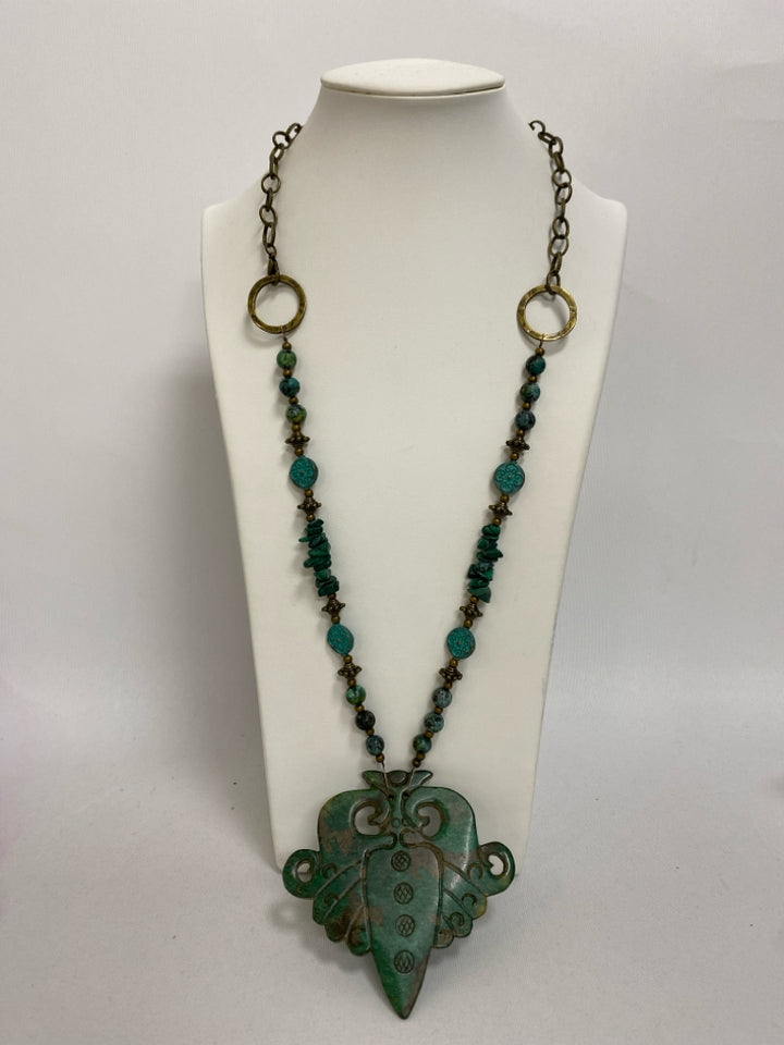 Green/Gold Turquoise Shapes Necklace