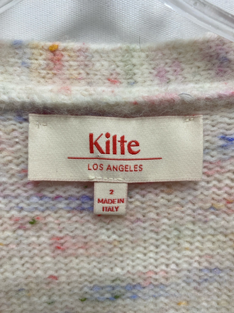 Size 2 Cream Multi Color Speckles Cardigan Alpaca/Wool Blend Ladies Sweater