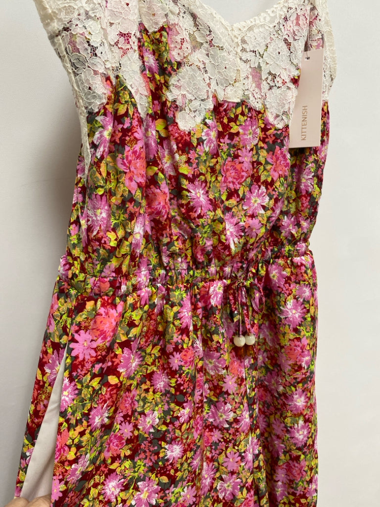 NWT Size S Red/Pink White/Green Floral Sleeveless Ladies Jumpsuit
