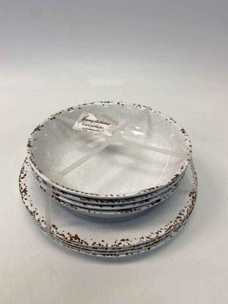 NWT Tommy Bahama White Brown Trimmed Melamine Dishes