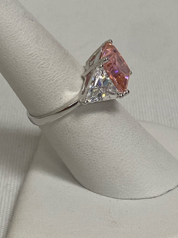 NEW/BOX Pink Silver Jeweled Ring