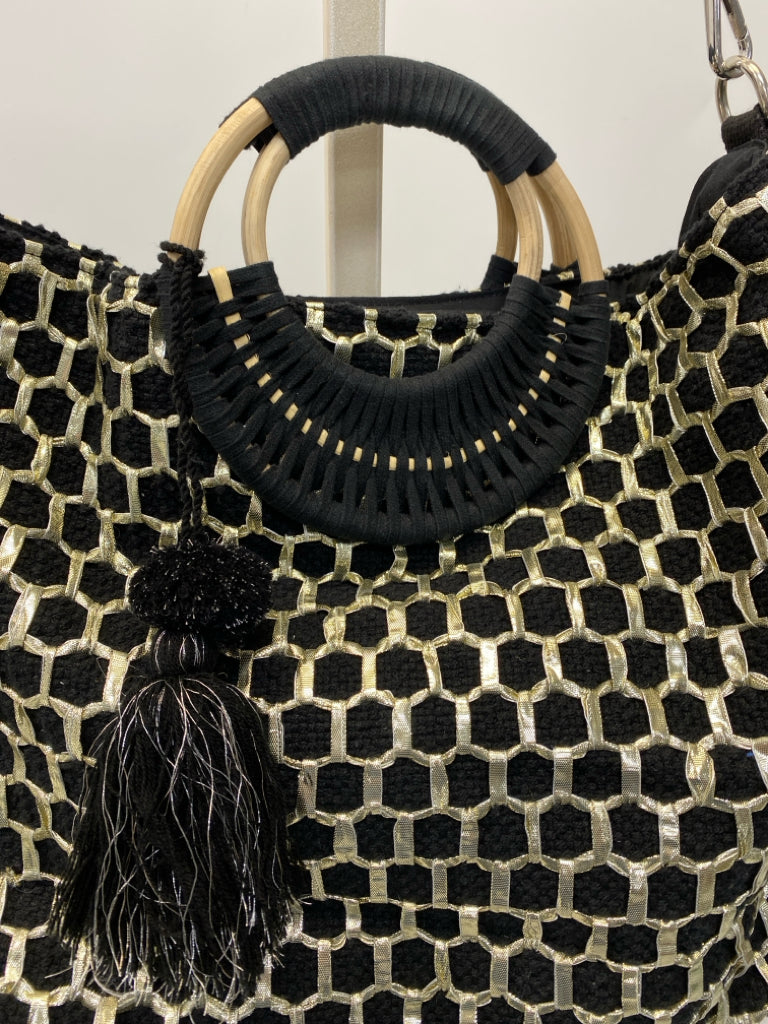 America &amp; Beyond Black Gold Honeycomb Handbag