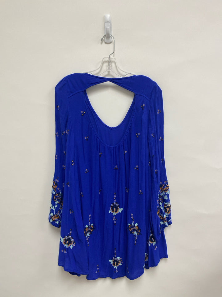 Free People Size S Royal Blue Crinkle V Neck Embroidered Ladies Dress