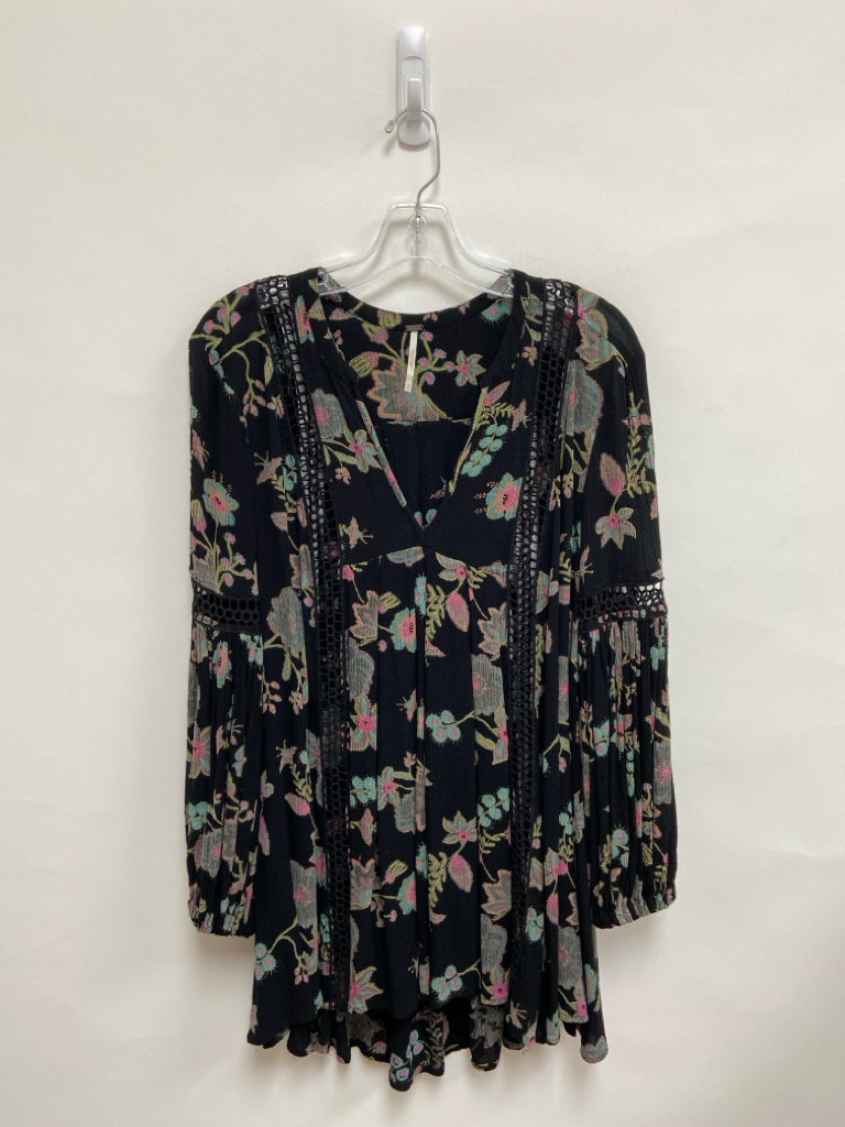 Free People Size XS Black Teal/Pink Floral Tunic Ladies Top