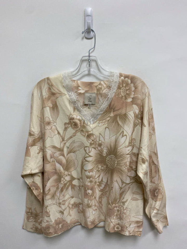 sioni Size M Ivory Taupe/Tan Floral Ladies Sweater