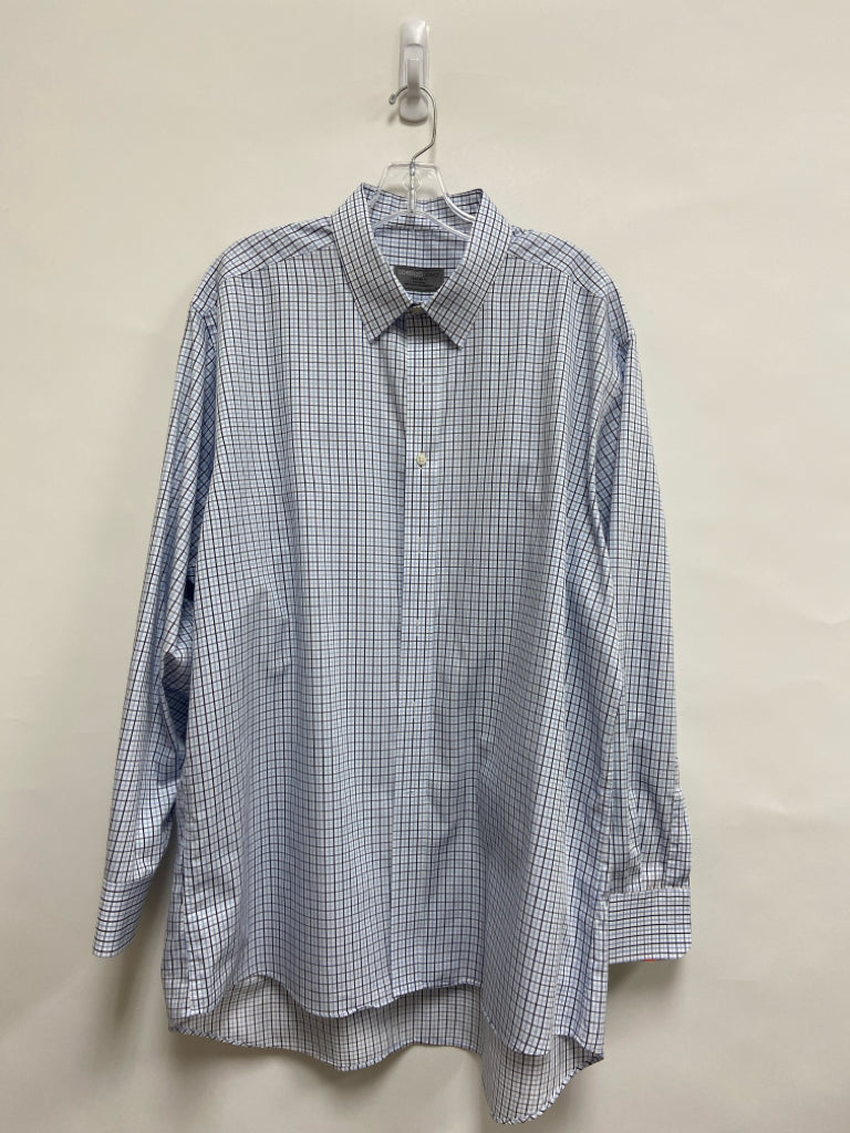 Size 17.5 White Navy/Blue Plaid Button Up Men&