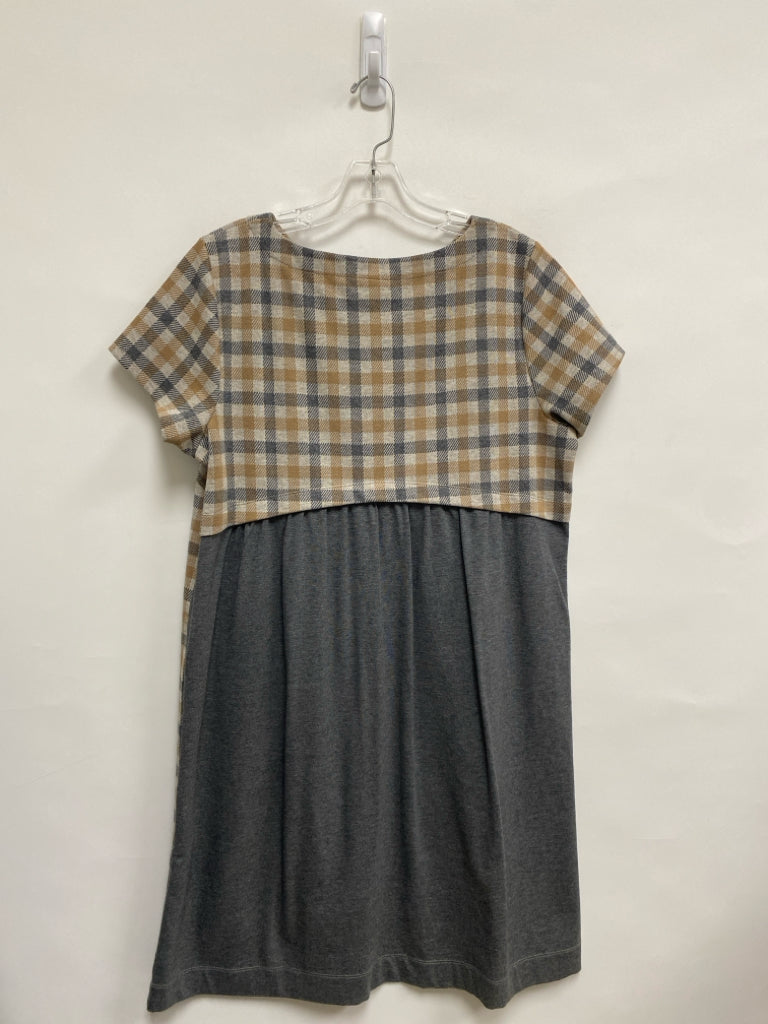 J Jill Size M Beige Gray/Cream Checkered Short Sleeve Ladies Dress