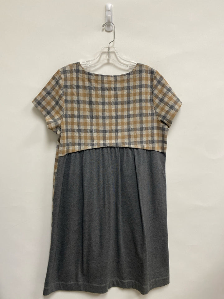 J Jill Size M Beige Gray/Cream Checkered Short Sleeve Ladies Dress