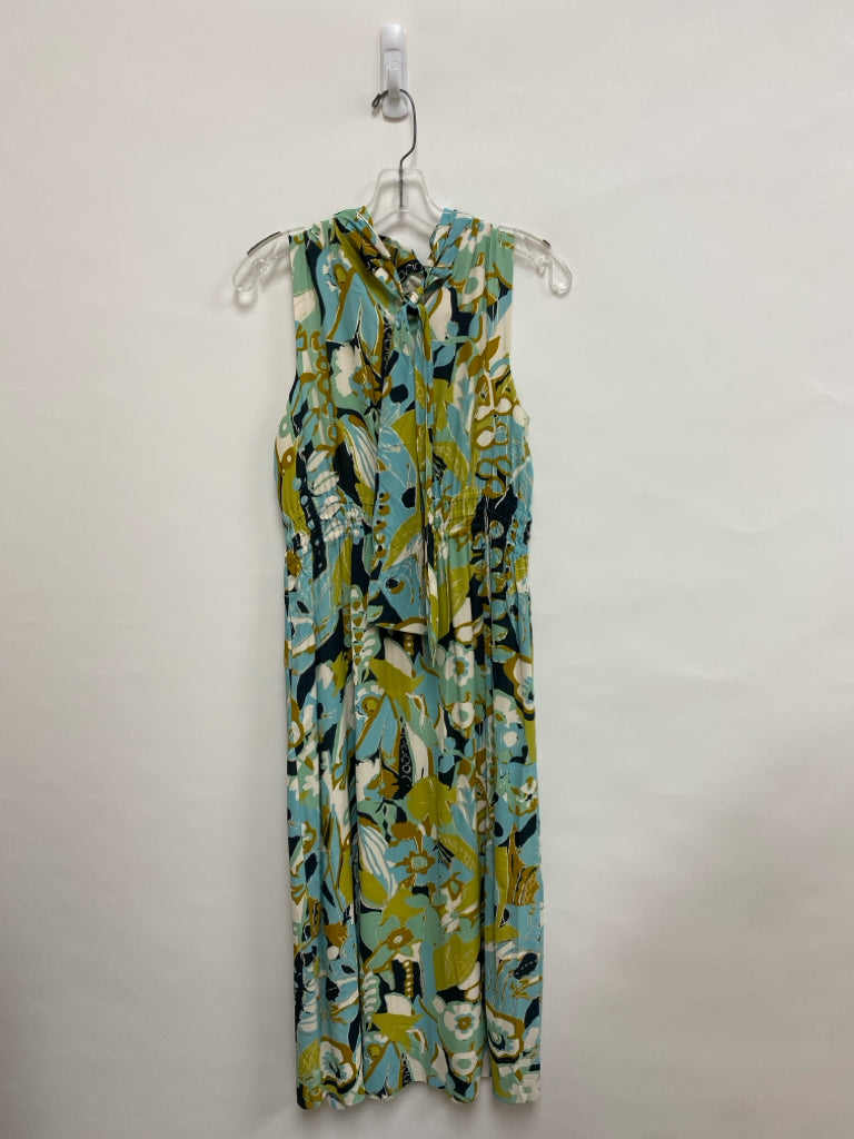 Spartina 449 Size S Aqua/Navy Cream/Green Abstract Maxi Ladies Dress
