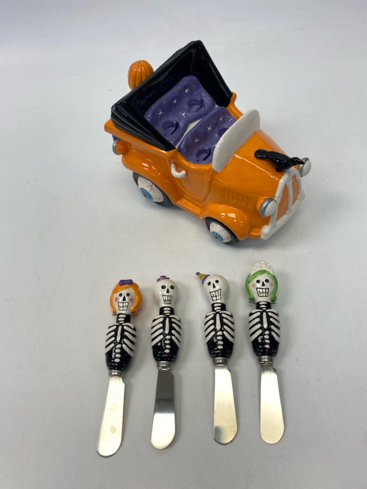 Dept. 56 Orange Multi Color Skeleton Ceramic Halloween