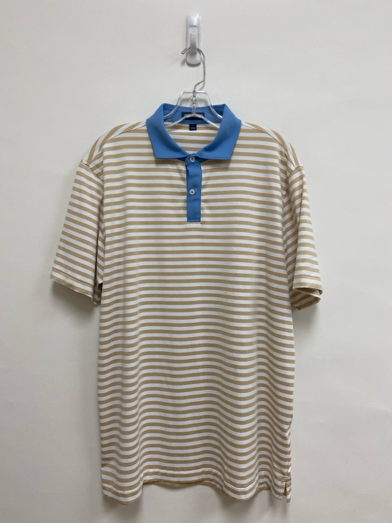 Peter Millar Size L Beige/White Stripes Polo Men&