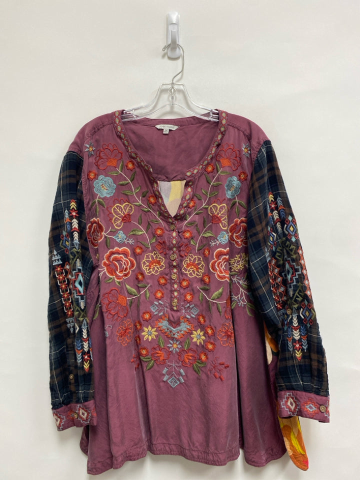 JOHN MARK  SIZE  3X Purple Black/Multi Flowers Embroidered Plus Size Top