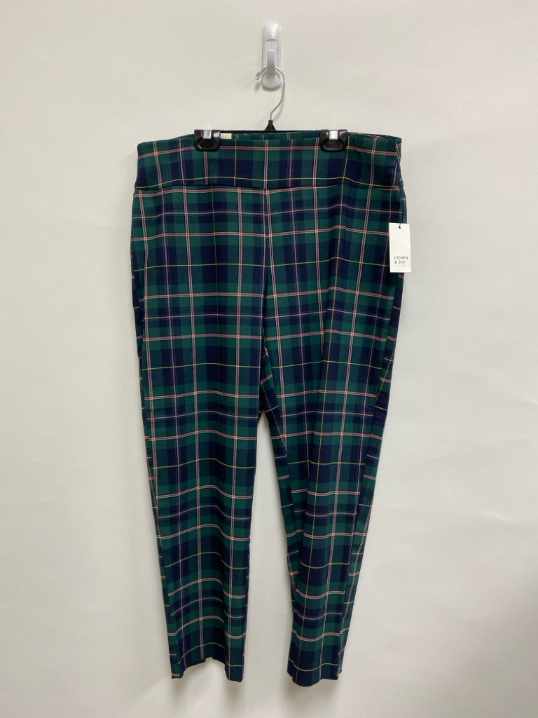 NWT Crown &amp; Ivy Size 14P Green/Navy Plaid Petite Pants