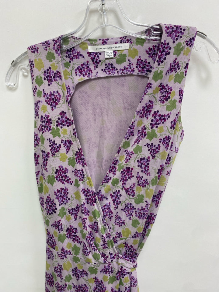 Diane Von Furstenberg Size 2 Lavender Purple/Green Grapes Silk Ladies Dress