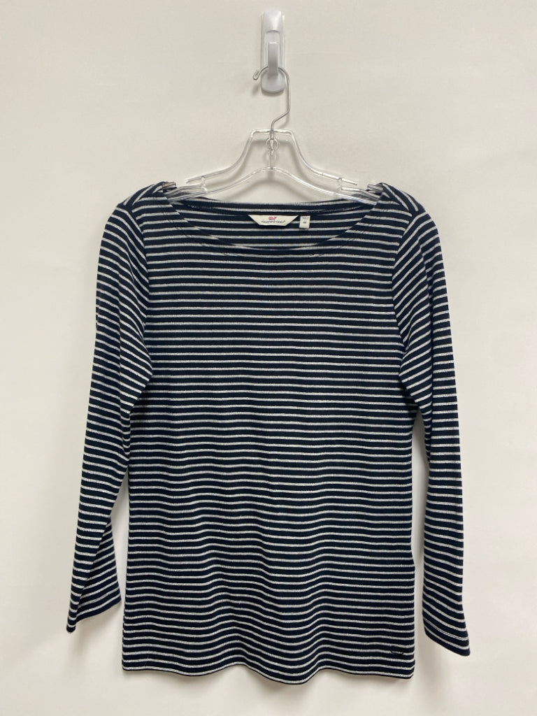 Vineyard Vines Size M Black Silver Stripes Boat Neck Ladies Top