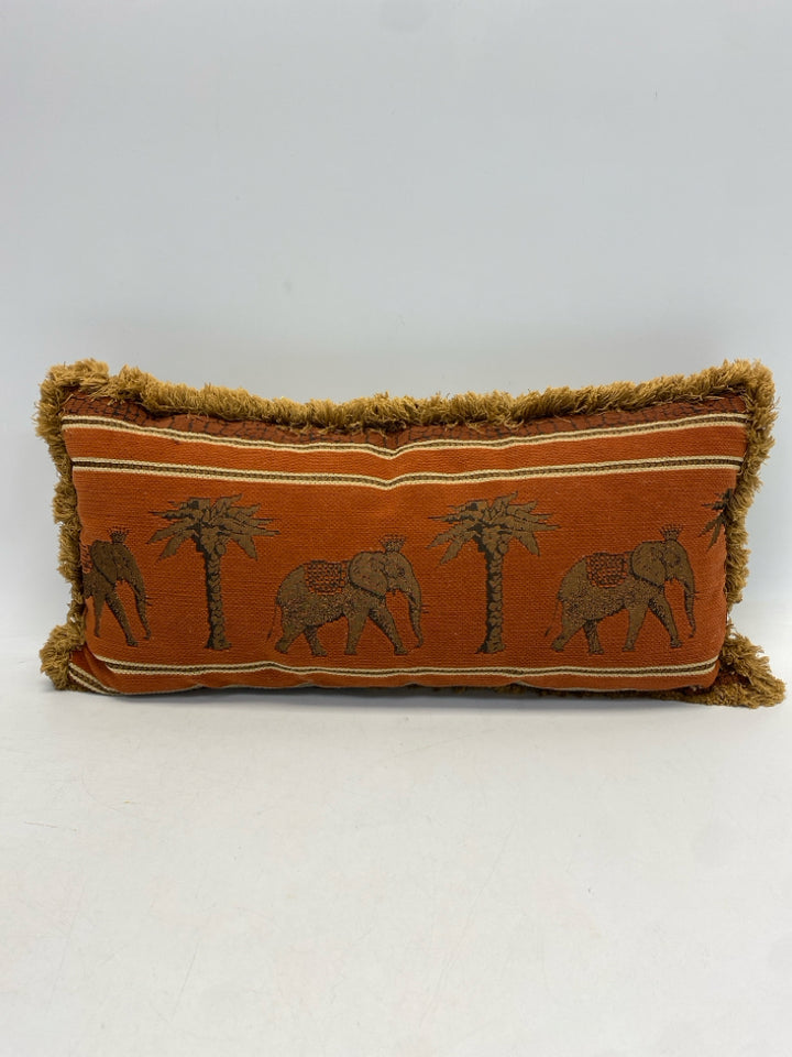 Burnt Orange Brown/Gold Elephant(s) Pillow