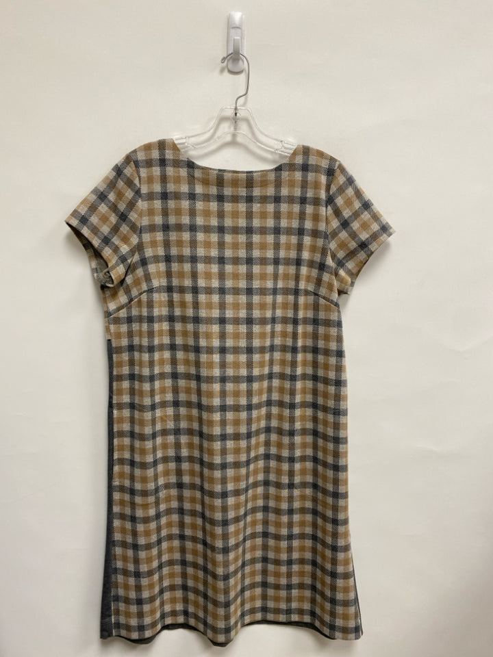 J Jill Size M Beige Gray/Cream Checkered Short Sleeve Ladies Dress