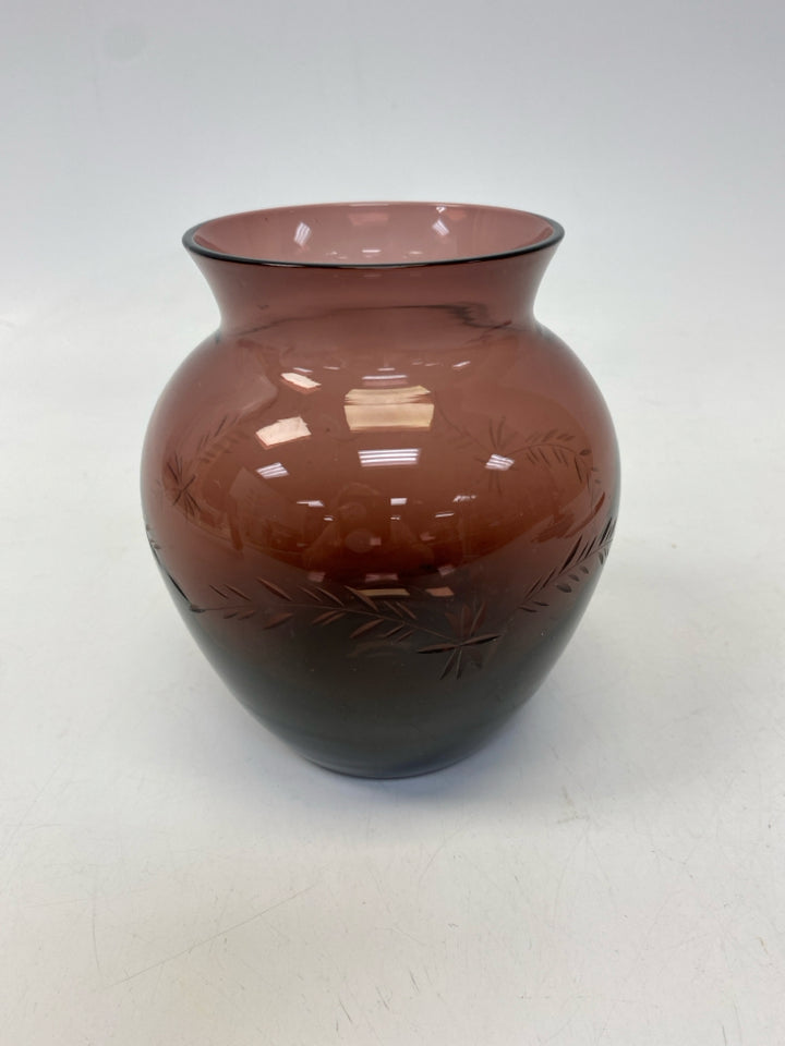 Plum Etched Glass Vase