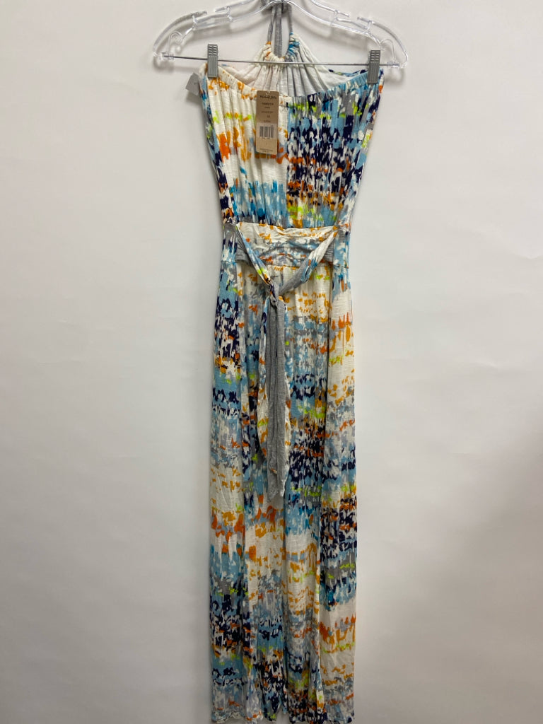 NWT Michael Stars Size S Cream/Blue Orange/Multi Abstract Maxi Ladies Dress