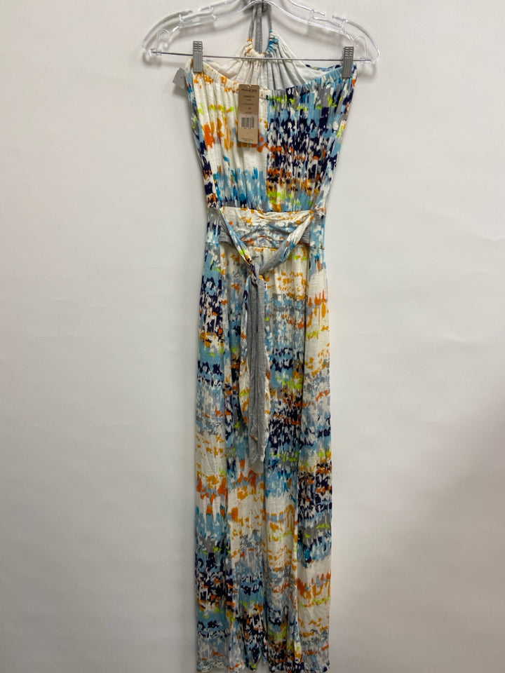 NWT Michael Stars Size S Cream/Blue Orange/Multi Abstract Maxi Ladies Dress