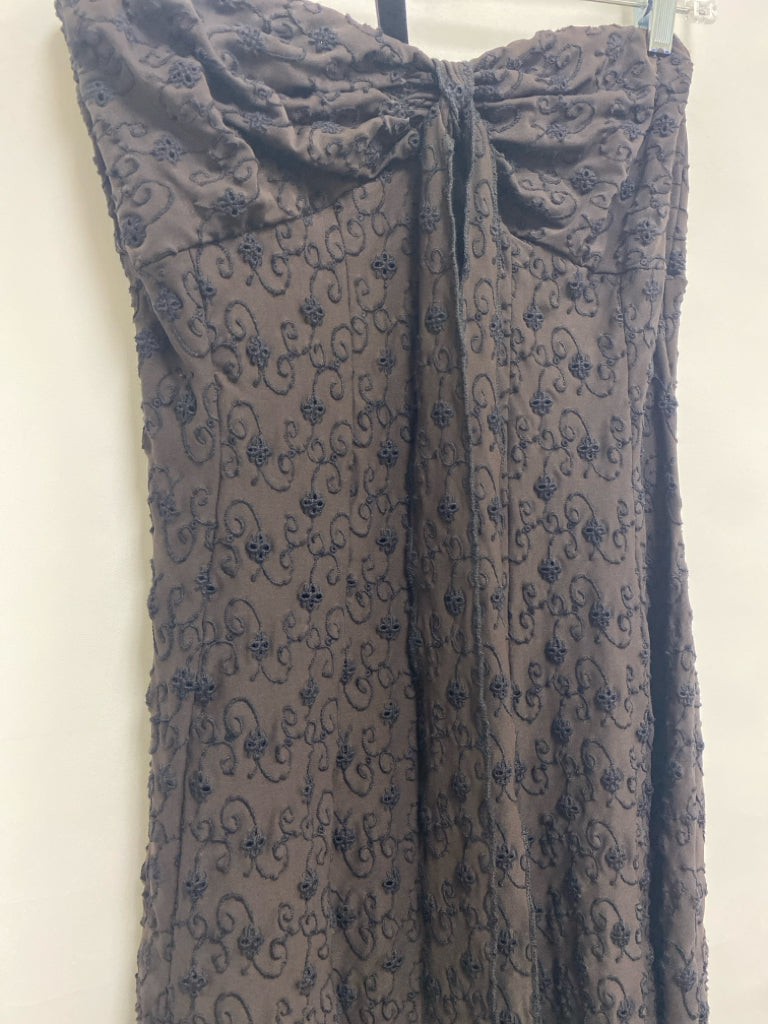 Size 10 Brown Black Strapless Embroidered Ladies Dress