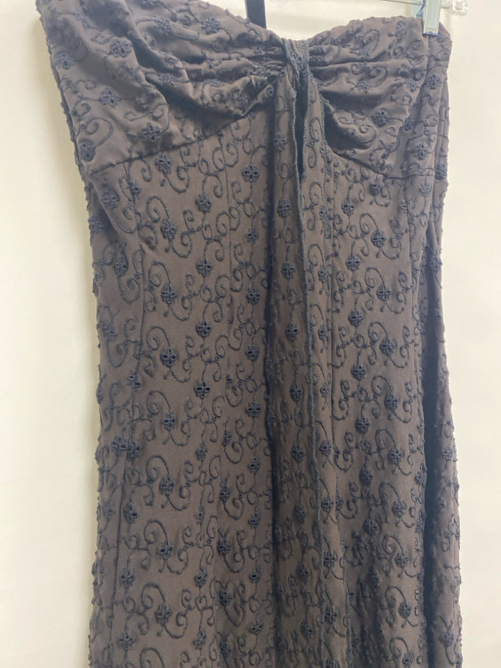 Size 10 Brown Black Strapless Embroidered Ladies Dress