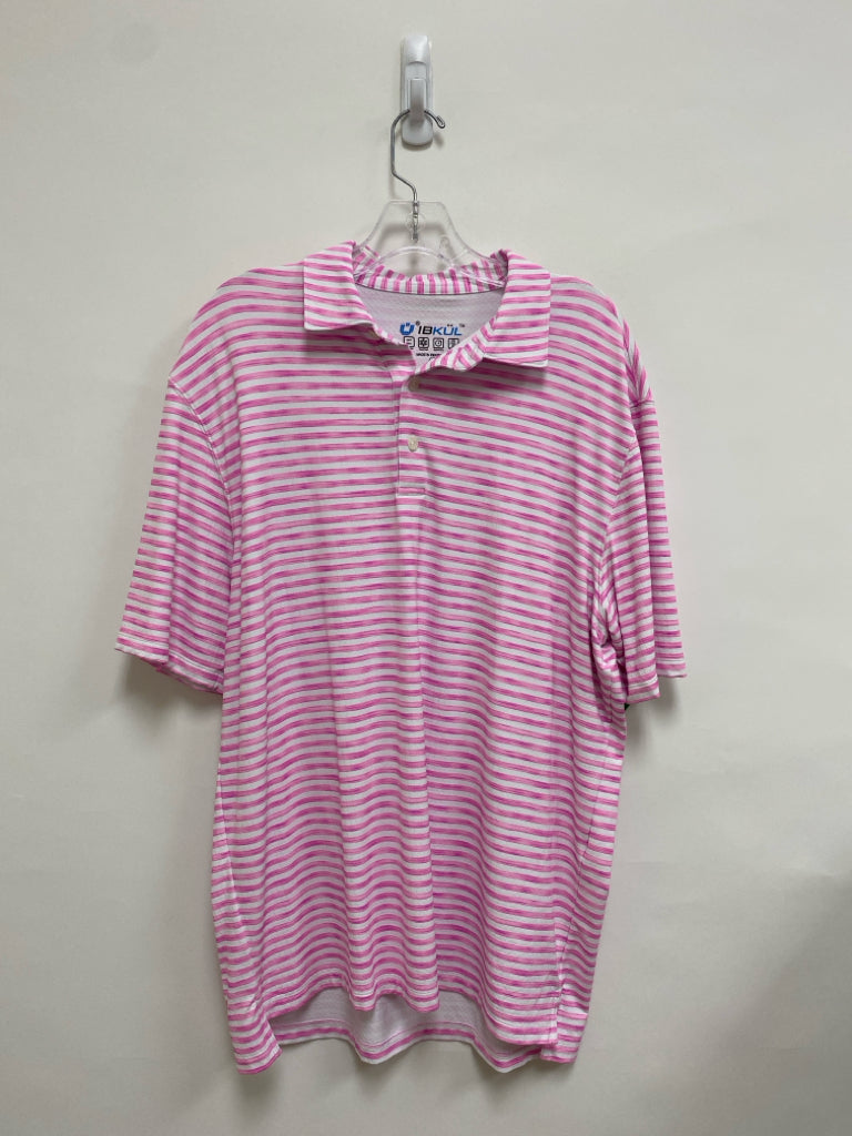 IBKUL Size L White Pink Striped Polo Men&