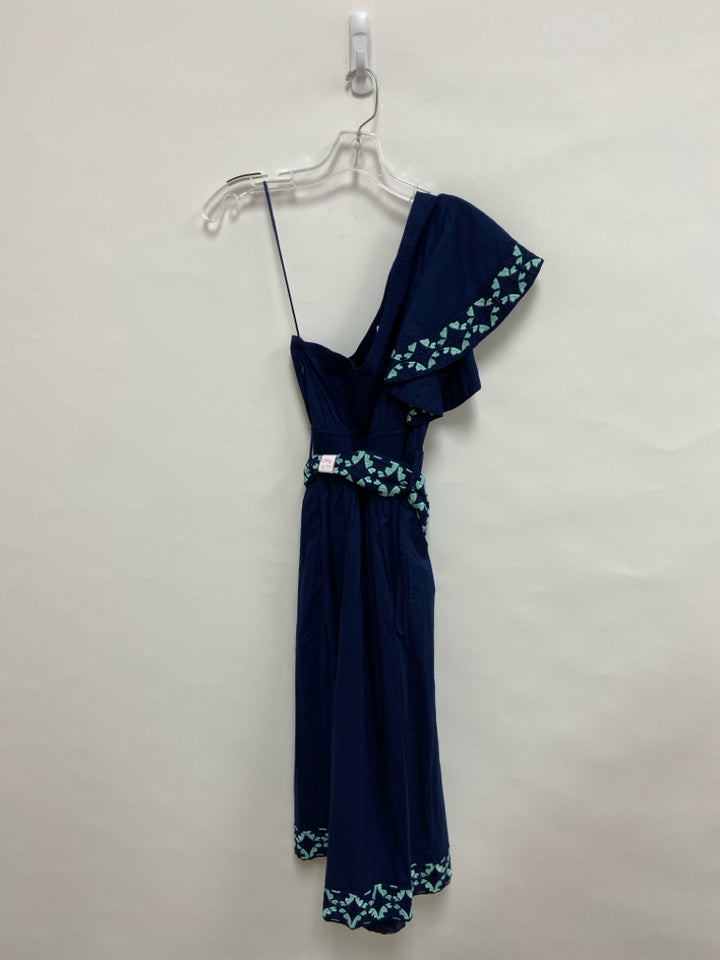 Crown &amp; Ivy Size 4 Navy Aqua Embroidered Ladies Dress