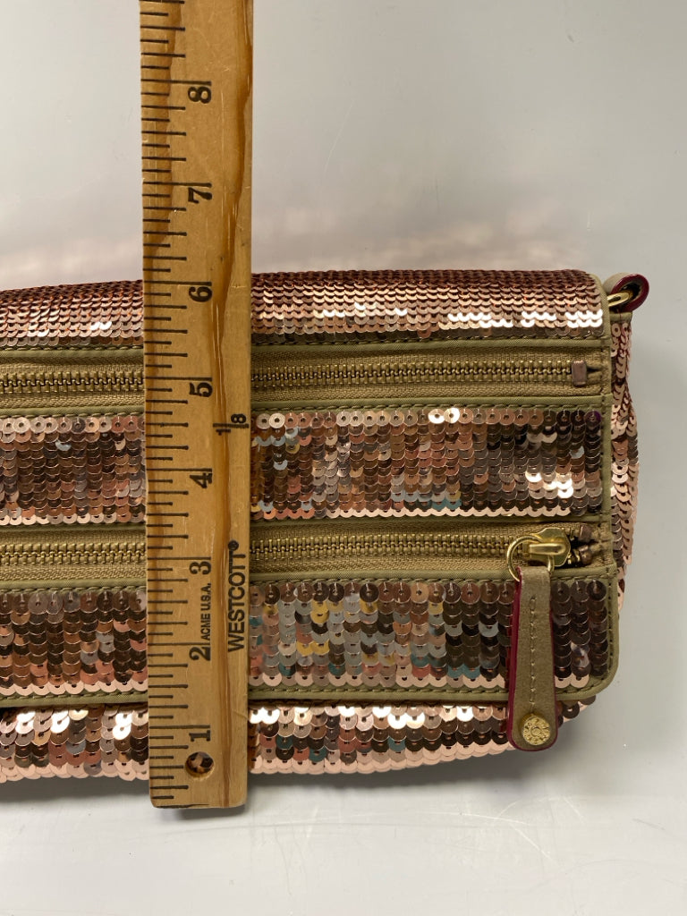 MZ Wallace Tan Rose Gold Sequined Crossbody