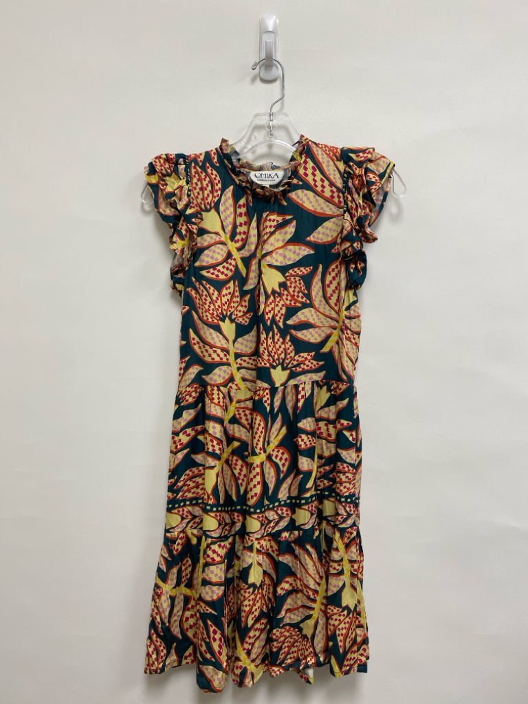 Size XS Charcoal Gold/Multi Ruffles Sleeveless Ladies Dress