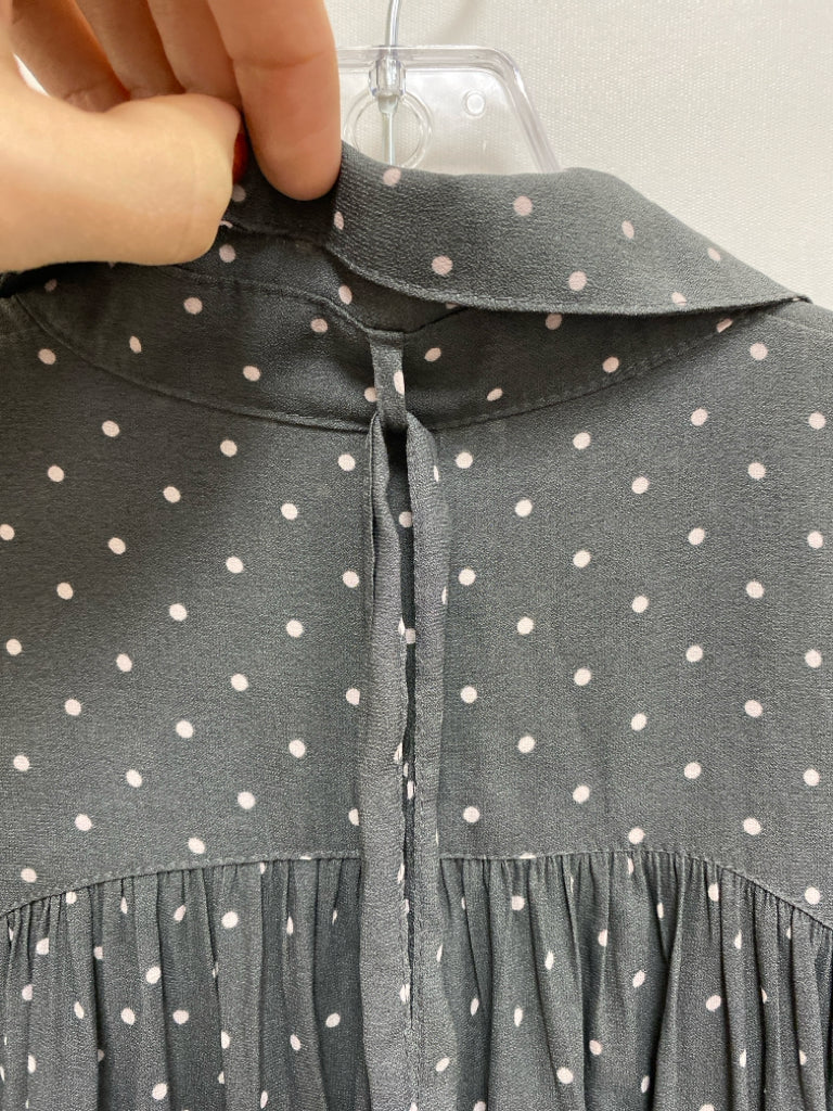 Free People Size XS Charcoal Pale Pink Polka Dot Long Sleeve Ladies Top