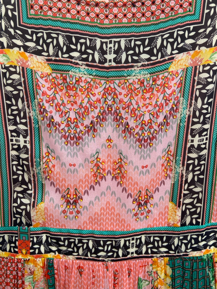 BHANUNI BY JYOTI Size 4 Brown/Cream Pink/Multi Assorted Print Maxi Ladies Dress