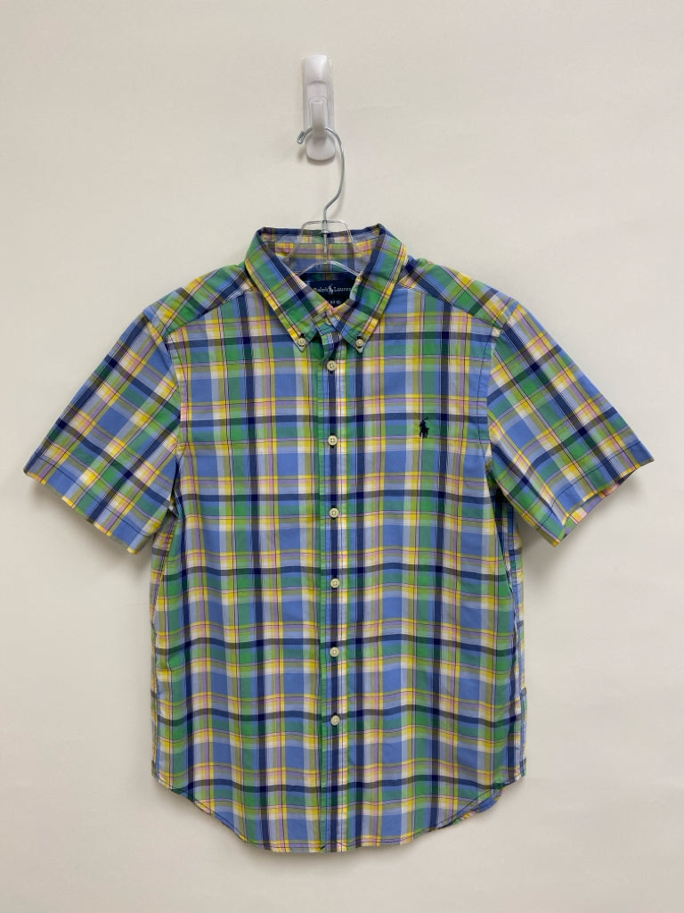 Ralph Lauren SIZE 14/16 Blue/Green Yellow/Navy Plaid Button Up Boy&