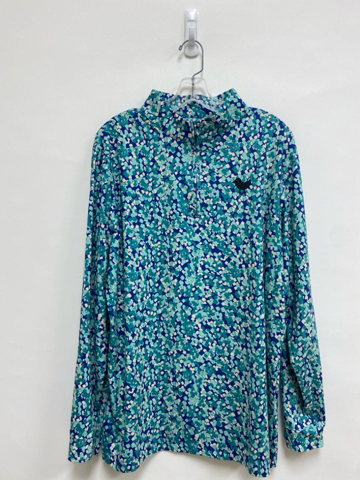 Size L Teal Blue Dark Blue Speckles Quarter Zip Men&