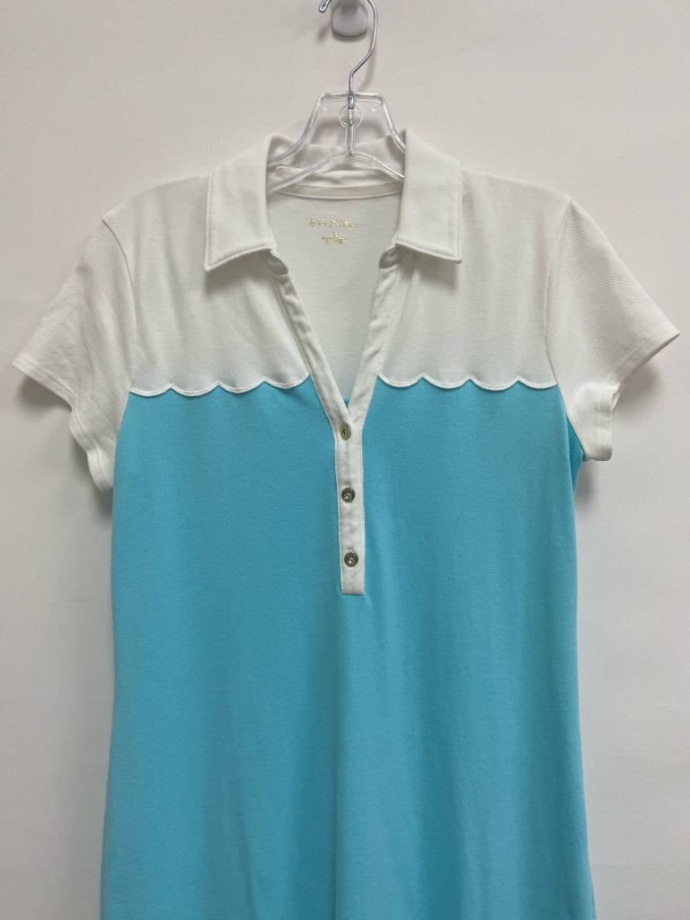 LILLY PULITZER Size M White Blue Scalloped Ladies Dress