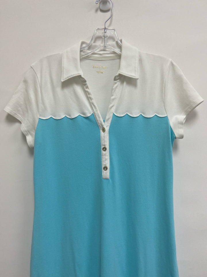 LILLY PULITZER Size M White Blue Scalloped Ladies Dress
