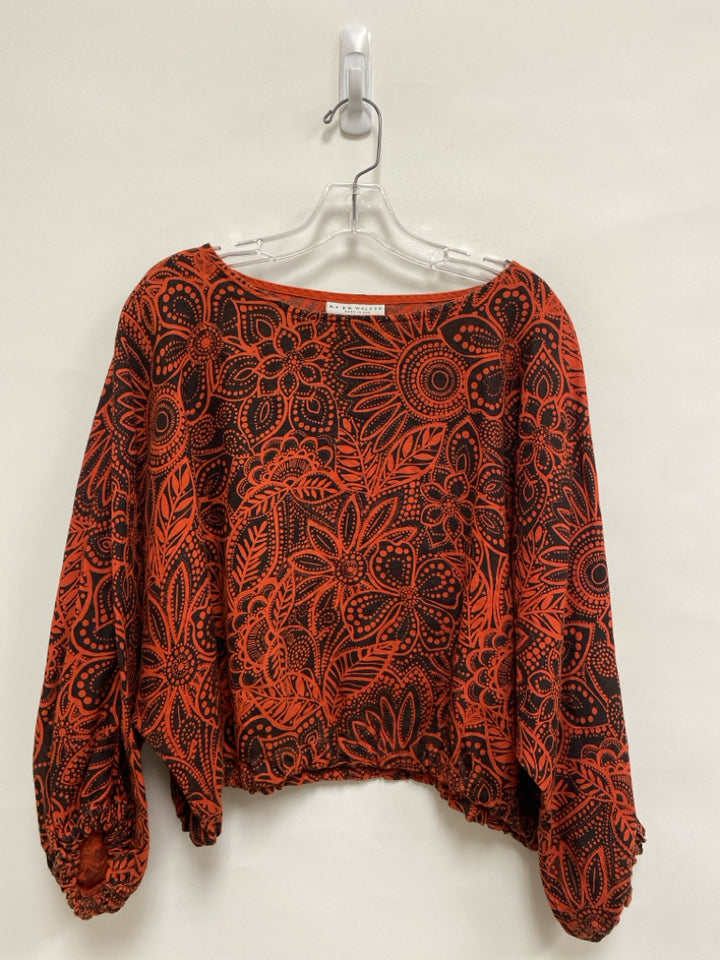 Bryn Walker Size XS Orange Black Floral Linen Ladies Top
