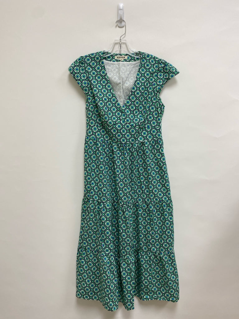 Boden Size 12 Seafoam White/Navy Print V Neck Ladies Dress