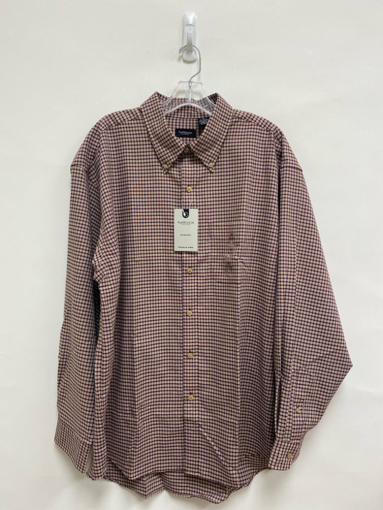 NWT Van Heusen Size XL Burgundy Tan Checkered Button Up Men&