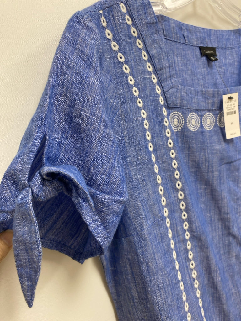 NWT Talbots Size M Blue Heather Embroidered Linen Blend Ladies Top
