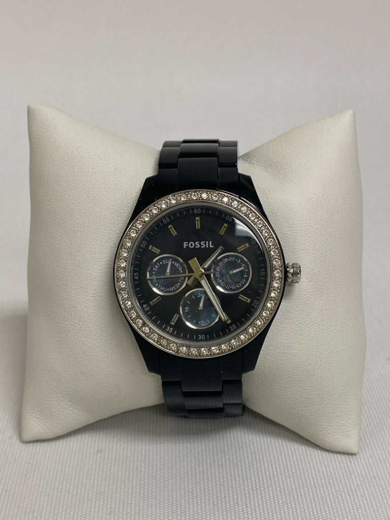 Fossil Black Clear Jeweled Ladies Wristwatch