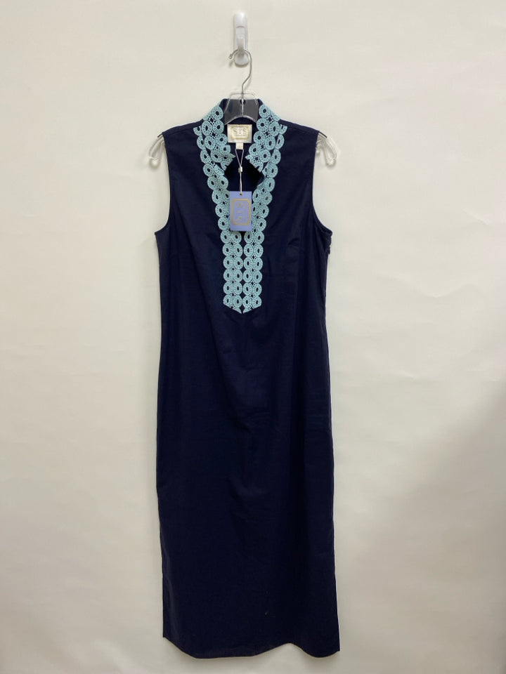 NWT Sail to Sable Size L Navy Aqua Trimmed Maxi Ladies Dress