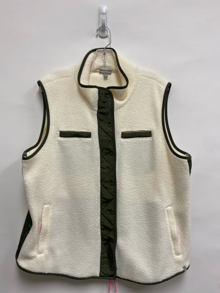 Talbots Size 2XP Cream Olive Green Trimmed Sherpa Plus Size Vest