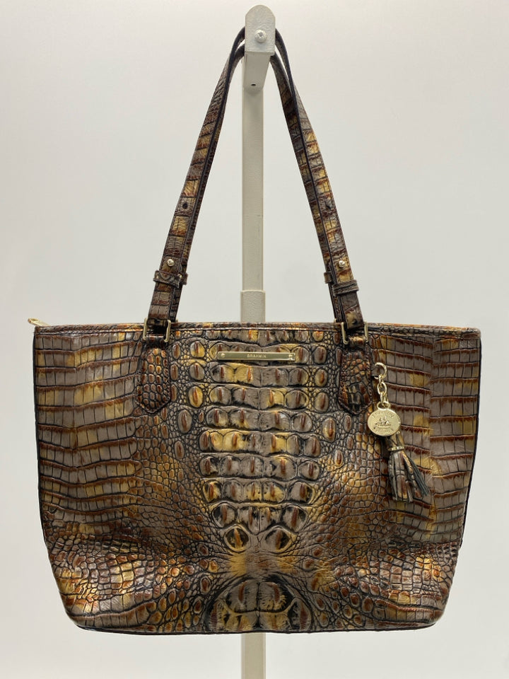 Brahmin Brown Gold Embossed Handbag