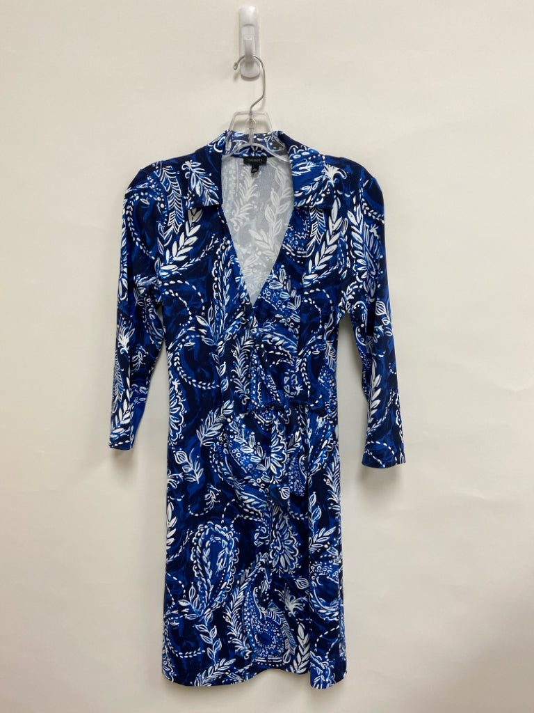 Talbots Size S Navy Blue/White Leaves Wrap Ladies Dress