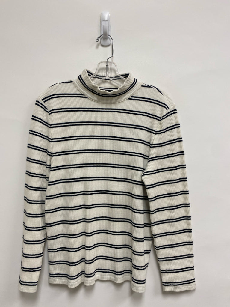 Talbots Size XLP White Black Striped Mock Neck Petite Sweater