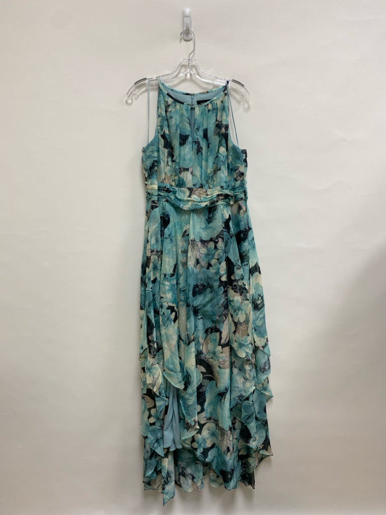 NWT R&amp;M Richards  SIZE  16 Aqua/Black Cream/Gray Abstract Maxi Plus Size Dress