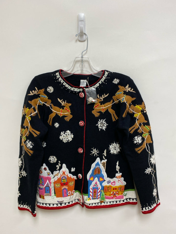 Michael Simon Size M Black Brown/White Reindeer Embroidered Ladies Sweater