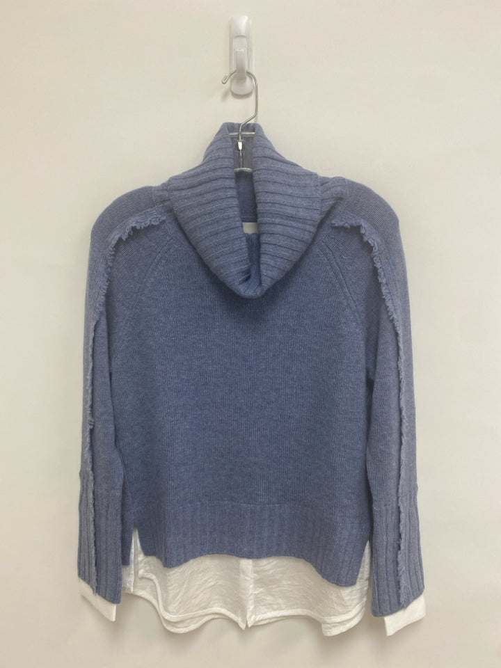 NWT BROCHU WALKER Size XS Blue White Turtleneck Wool Blend Ladies Sweater