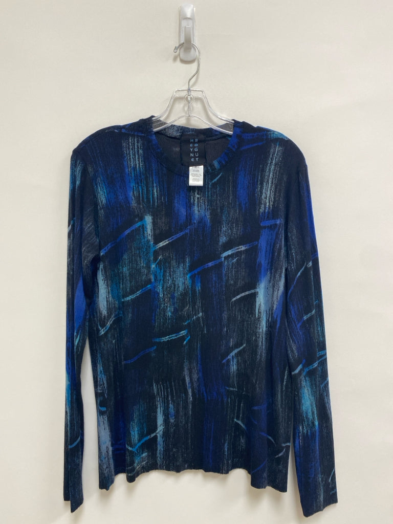 HEYNE BOGUT Size 2 Black/Blue Ribbed Long Sleeve Ladies Top